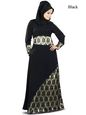 MyBatua Black Crepe Islamic Wear For Women Arabian Style Muslim Abaya With Hijab 1