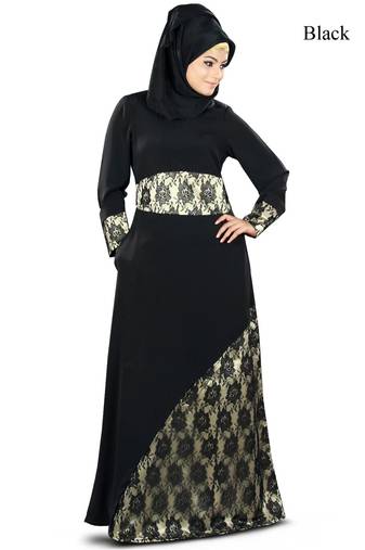 MyBatua Black Crepe Islamic Wear For Women Arabian Style Muslim Abaya With Hijab