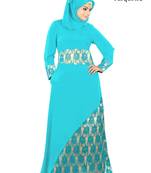 MyBatua Turqoise Crepe Islamic Wear For Women Arabian Style Muslim Abaya With Hijab