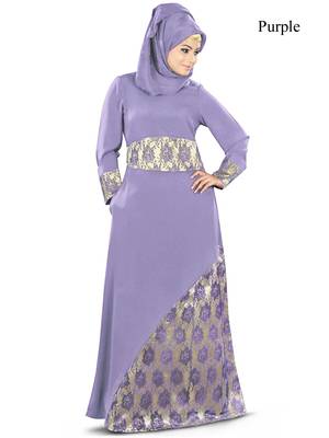 MyBatua Purple Crepe Islamic Wear For Women Arabian Style Muslim Abaya With Hijab 1