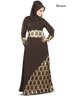 MyBatua Brown Crepe Islamic Wear For Women Arabian Style Muslim Abaya With Hijab 1