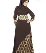 MyBatua Brown Crepe Islamic Wear For Women Arabian Style Muslim Abaya With Hijab