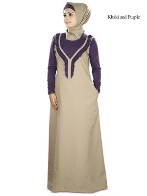 MyBatua Purple Poplin Islamic Wear For Women Arabian Style Muslim Abaya With Hijab 1