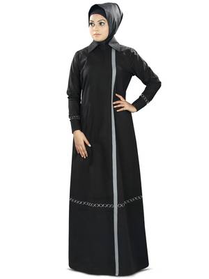 MyBatua Black Cotton Islamic Wear For Women Arabian Style Muslim Abaya With Hijab 1