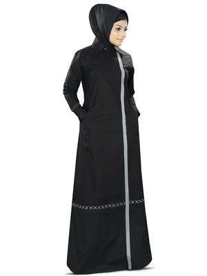 MyBatua Black Cotton Islamic Wear For Women Arabian Style Muslim Abaya With Hijab 2