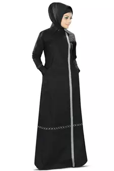 MyBatua Black Cotton Islamic Wear For Women Arabian Style Muslim Abaya With Hijab