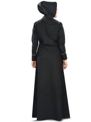 MyBatua Black Cotton Islamic Wear For Women Arabian Style Muslim Abaya With Hijab 5