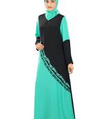 MyBatua  Turquoise Green Poly Crepe Islamic Wear For Women Arabian Style Muslim Abaya With Hijab