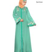 MyBatua Sea Green Poly Crepe Islamic Wear For Women Arabian Style Muslim Abaya With Hijab