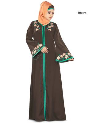 MyBatua Brown Poly Crepe Islamic Wear For Women Arabian Style Muslim Abaya With Hijab 1