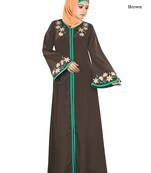 MyBatua Brown Poly Crepe Islamic Wear For Women Arabian Style Muslim Abaya With Hijab