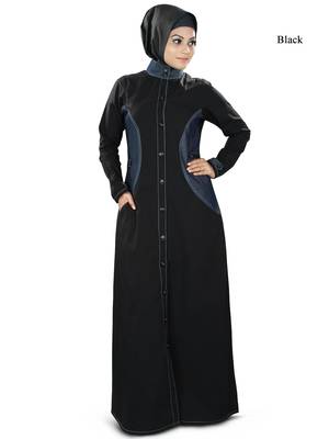 MyBatua Black  Denim Islamic Wear For Women Arabian Style Muslim Abaya With Hijab 1