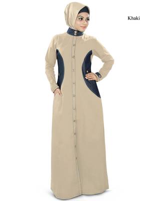 MyBatua Khaki  Denim Islamic Wear For Women Arabian Style Muslim Abaya With Hijab 1
