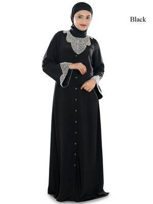 MyBatua Black Polyester Islamic Wear For Women Arabian Style Muslim Abaya With Hijab 1