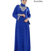 MyBatua Royal Blue Polyester Islamic Wear For Women Arabian Style Muslim Abaya With Hijab