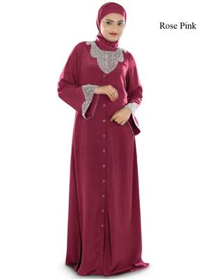 MyBatua Rose Pink Polyester Islamic Wear For Women Arabian Style Muslim Abaya With Hijab 1