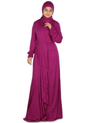 MyBatua Magenta Viscose Islamic Wear For Women Arabian Style Muslim Abaya With Hijab 1