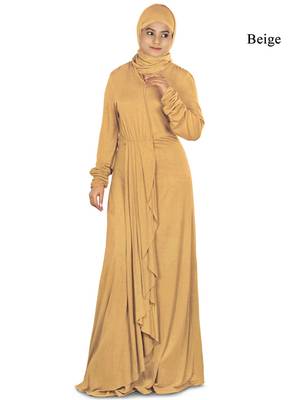 MyBatua Beige Viscose Islamic Wear For Women Arabian Style Muslim Abaya With Hijab 1