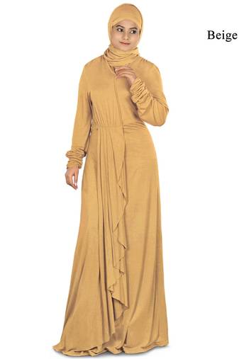 MyBatua Beige Viscose Islamic Wear For Women Arabian Style Muslim Abaya With Hijab