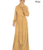 MyBatua Beige Viscose Islamic Wear For Women Arabian Style Muslim Abaya With Hijab