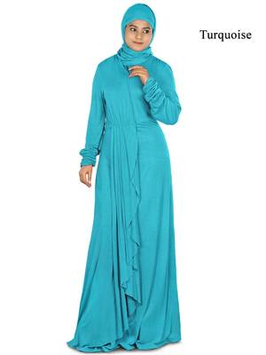 MyBatua Turqoise Viscose Islamic Wear For Women Arabian Style Muslim Abaya With Hijab 1