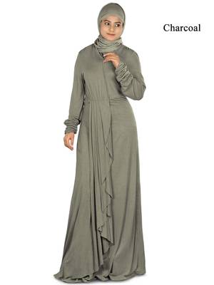 MyBatua Charcoal Viscose Islamic Wear For Women Arabian Style Muslim Abaya With Hijab 1