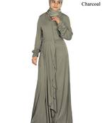 MyBatua Charcoal Viscose Islamic Wear For Women Arabian Style Muslim Abaya With Hijab