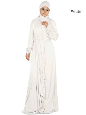 MyBatua White Viscose Islamic Wear For Women Arabian Style Muslim Abaya With Hijab 1
