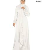 MyBatua White Viscose Islamic Wear For Women Arabian Style Muslim Abaya With Hijab