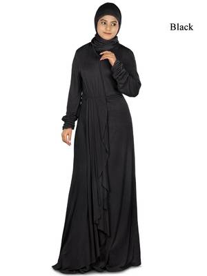 MyBatua Black Viscose Islamic Wear For Women Arabian Style Muslim Abaya With Hijab 1