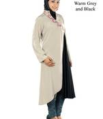MyBatua Warm Grey And Black Crepe Islamic Wear For Women Arabian Style Muslim Abaya With Hijab