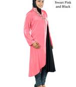 MyBatua Pink And Black Crepe Islamic Wear For Women Arabian Style Muslim Abaya With Hijab