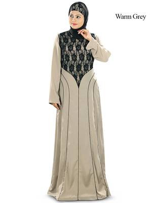 MyBatua Warm Grey Polyester Islamic Wear For Women Arabian Style Muslim Abaya With Hijab 1