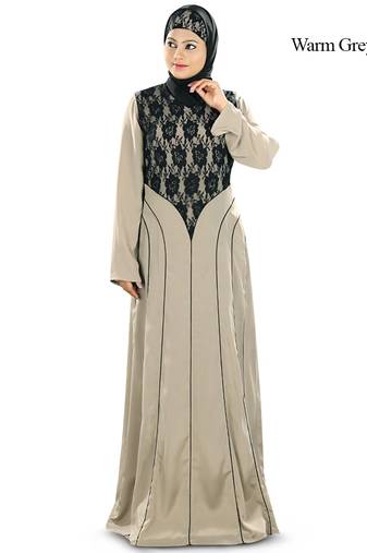 MyBatua Warm Grey Polyester Islamic Wear For Women Arabian Style Muslim Abaya With Hijab
