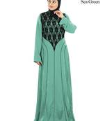 MyBatua Sea Green Polyester Islamic Wear For Women Arabian Style Muslim Abaya With Hijab