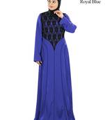 MyBatua Royal Blue Polyester Islamic Wear For Women Arabian Style Muslim Abaya With Hijab