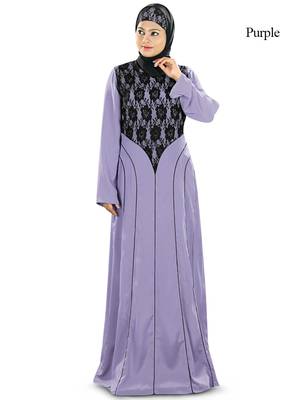 MyBatua Purple Polyester Islamic Wear For Women Arabian Style Muslim Abaya With Hijab 1