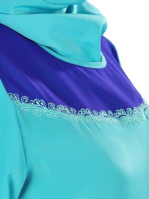 MyBatua Turquoise Poly Georgette Islamic Wear For Women Arabian Style Muslim Abaya With Hijab 3