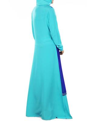MyBatua Turquoise Poly Georgette Islamic Wear For Women Arabian Style Muslim Abaya With Hijab 5