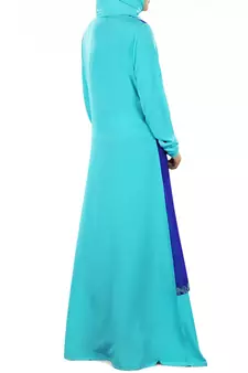 MyBatua Turquoise Poly Georgette Islamic Wear For Women Arabian Style Muslim Abaya With Hijab