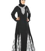 MyBatua Black And White Polyeste Islamic Wear For Women Arabian Style Muslim Abaya With Hijab