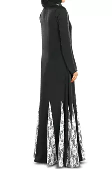 MyBatua Black And White Polyeste Islamic Wear For Women Arabian Style Muslim Abaya With Hijab