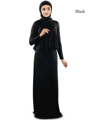 MyBatua Black Viscose Islamic Wear For Women Arabian Style Muslim Abaya With Hijab 1