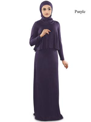 MyBatua Purple Viscose Islamic Wear For Women Arabian Style Muslim Abaya With Hijab 1