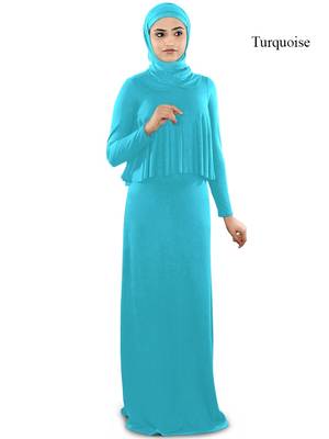 Turquoise Muslim Abaya with Hijab for Women 1