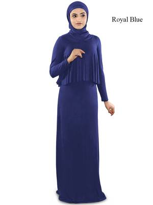 MyBatua Royal Blue Viscose Islamic Wear For Women Arabian Style Muslim Abaya With Hijab 1