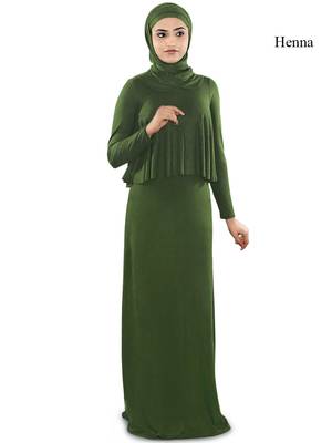 MyBatua Henna Viscose Islamic Wear For Women Arabian Style Muslim Abaya With Hijab 1