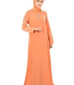 MyBatua Orange Poly Crepe Islamic Wear For Women Arabian Style Muslim Abaya With Hijab