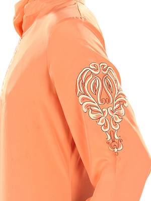 MyBatua Orange Poly Crepe Islamic Wear For Women Arabian Style Muslim Abaya With Hijab 3