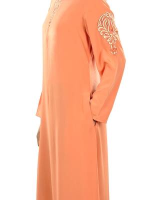 MyBatua Orange Poly Crepe Islamic Wear For Women Arabian Style Muslim Abaya With Hijab 4
